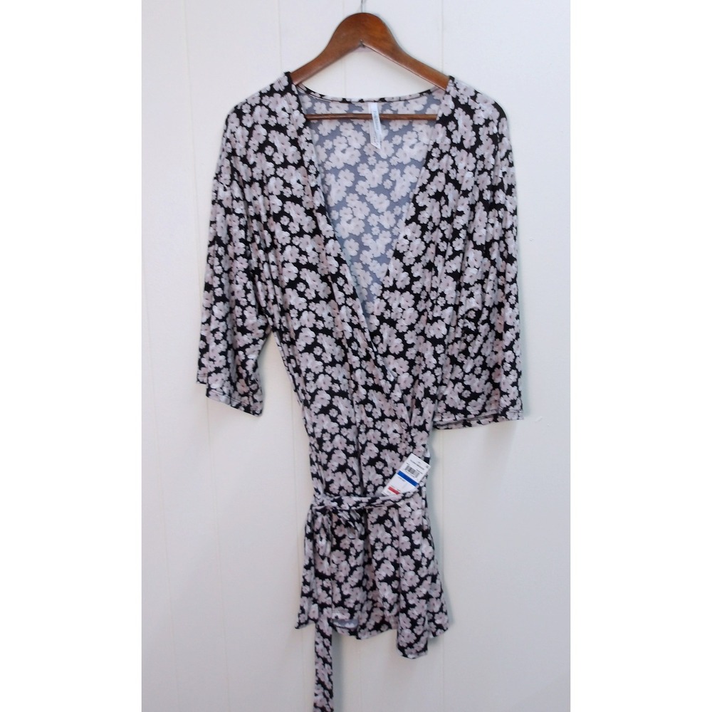 Flora Nikrooz Robe Floral Black & White 3/4 Sleeve Casual Sz S / #9190